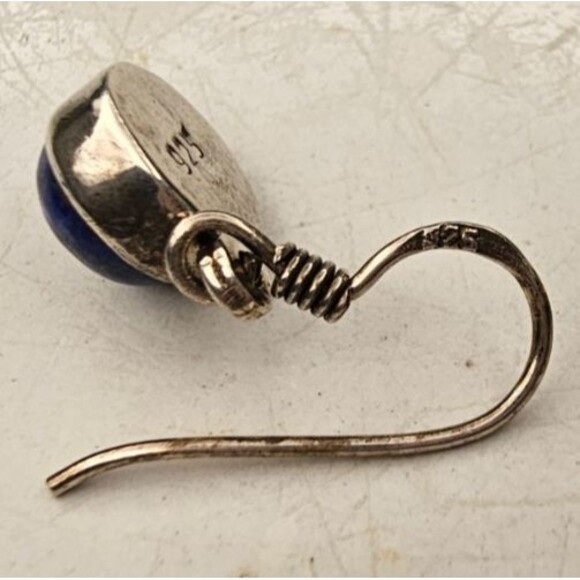 925 Sterling Silver & Blue Lapis Lazuli Drop Hook Earrings - Picture 4 of 4
